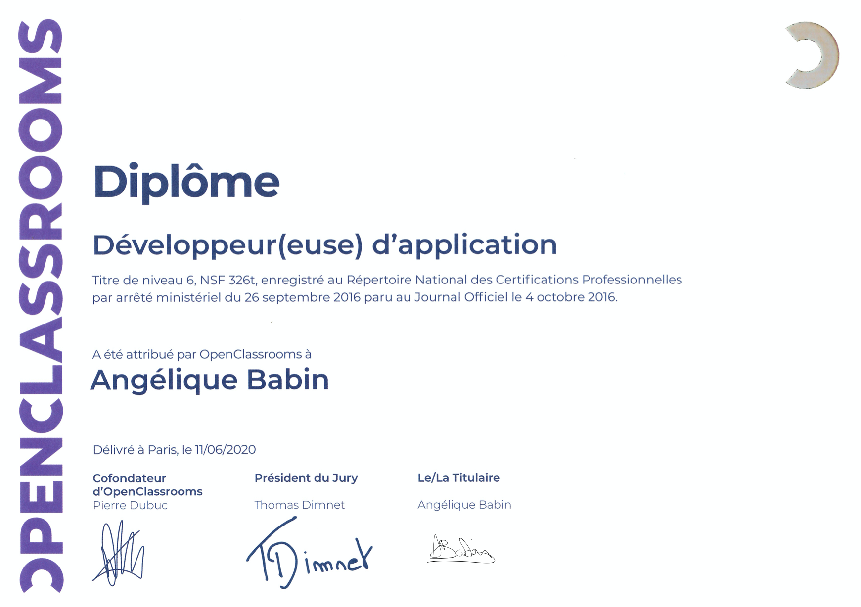 Diplôme "Développeur(euse) d'application"